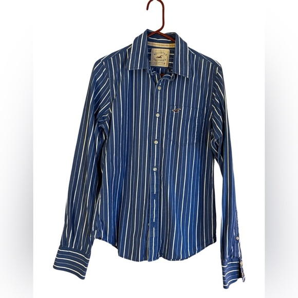 LOT BLUE STRIPES American Eagle Outfitters and Hollister Men’s Button Downs - Picture 6 of 12